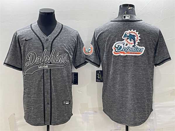Men's Miami Dolphins Gray Team Big Logo With Patch Cool Base Stitched Baseball Jersey,We sell and wholesale Men's Miami Dolphins Gray Team Big Logo With Patch Cool Base Stitched Baseball Jersey on line form chian!